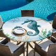 thumbnail image 6 of Seahorse Coastal Round Tablecloth, Fitted Table Cover with Elastic for 45"-54" Round Tables, Summer Beach Nautical Starfish Compass Table Cloth Outdoor Indoor Dinning Party Waterproof Tablecloths, 6 of 7