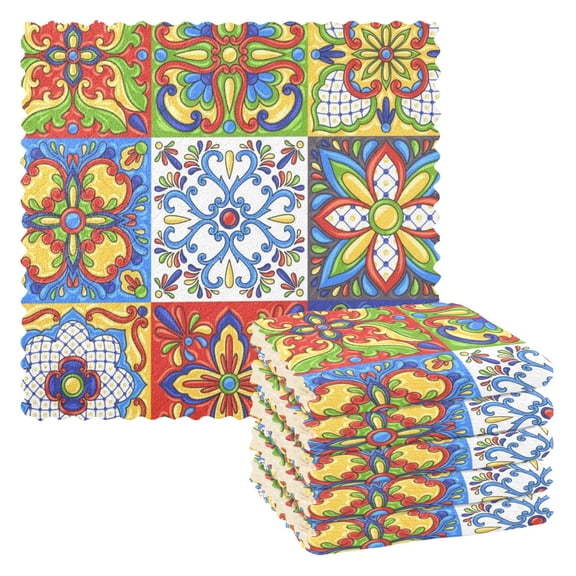 Mexican Talavera Tile Kitchen Cloth Dish Towels for Drying Washing Absorbent Dish Rags Reusable soft kitchen dishcloth set 6 Pack