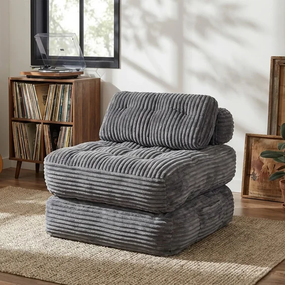 Home Folding Sofa Bed, Portable Convertible Floor Couch for Adult W/Pillow Sleeper Sofa & Back Support, Foldable Chair Bed Mattress Comfort Floor Sofa Sleeper Chair for Living Room,Dark Gray,Single