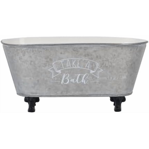 Vintage Bathtub Shaped Storage Box Galvanized Decorative Bath Tub Organizer Tray with Black Clawfoot Metal Bathtub Container Storage Bathroom Accessories - 9.06"x4.33"x4.33"
