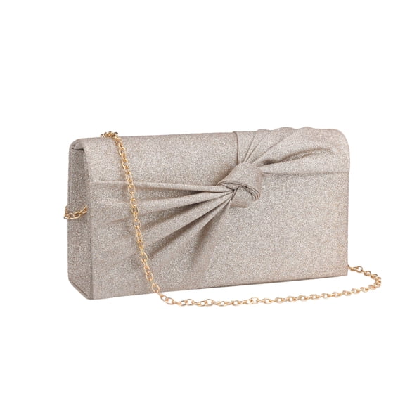 INSPIRE CHIC Bowknot Clutch Purses Pleated Evening Bags with Chain for Women Gold