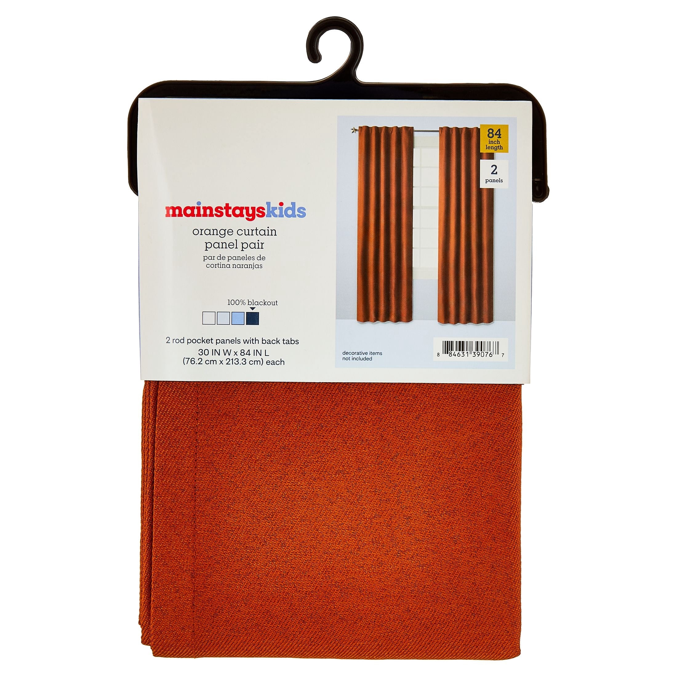 Mainstays Kids Orange Solid Blackout Rod Pocket with Back Tabs Curtain Panel Pair, Set of 2, 30" W x 84" L