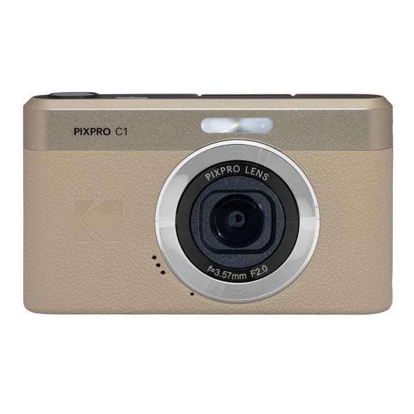 Kodak PIXPRO C1 Digital Camera, 13MP Compact Point & Shoot with 4X Digital Zoom, 26mm f/2.0 Wide Angle, 180 Degree Flip Screen, 1080p HD Video, Tan