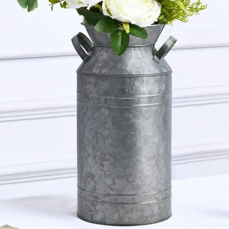 12"" Inch, Large Galvanized Metal Farmhouse Centerpieces Milk Can Jug For Kitchen Cabinets Bedroom Decoration, Rustic Table Tin Vase, Vintage Country Flower Holder Pitcher, House Warming Gifts