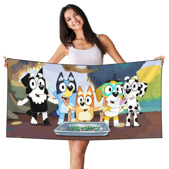 Zofaai Bluey Pattern Silver Fox Fleece Beach Towel 27.5x55in, Moisture Wicking Bath Towel Suitable for Home, Travel, Beach