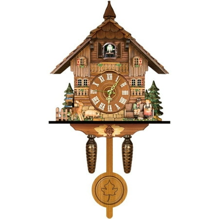 Antique Wooden Cuckoo Clock, 9.84 * 3.94 * 19.69inch Traditional Black Forest Clock Wall Clocks with Auto Swing Pendulum for Living Room Decor