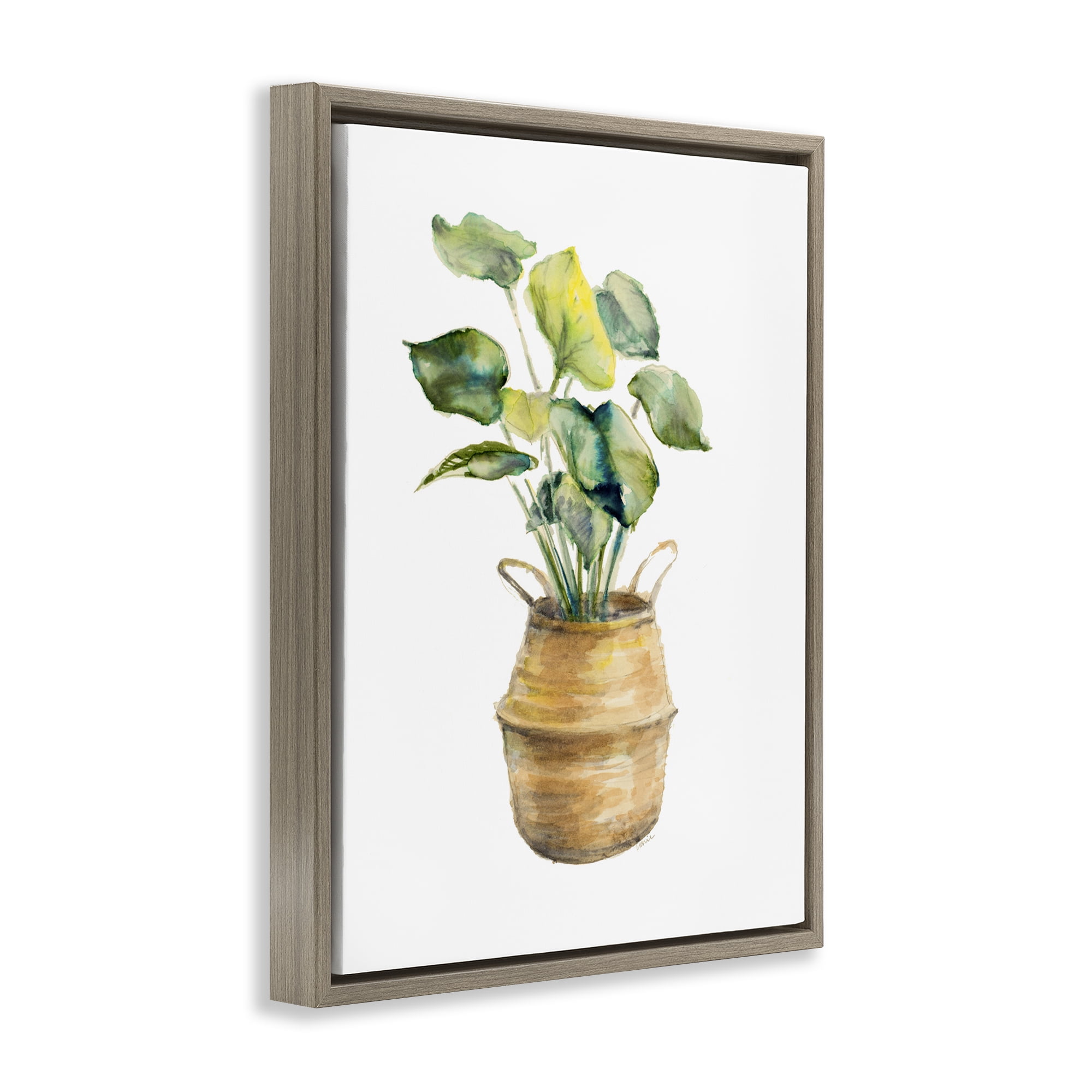 Stupell Industries Plant In Pottery Botanical & Floral Painting Brown Floater Framed Art Print Wall Art, 17 x 21