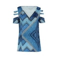 thumbnail image 5 of Franhais Women's Blouse Printed T-shirt, Loose Short Cutout Sleeve Zippered V-neck Pullover, 5 of 9