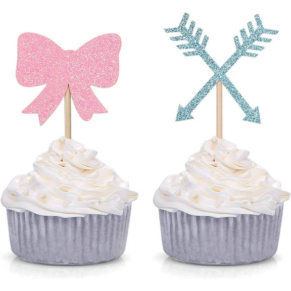 Bow or Arrow Cupcake Toppers Gender Reveal Party Cupcake Toppers Dessert Decorations (12pcs)