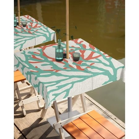 

Blue Coastal Outdoor Tablecloth - 60x84 Inch Rectangle Waterproof Dining Table Cover Nautical Summer Beach Sea Turtle Coral Outdoor Table Cloth with Umbrella Hole & Zipper for Picnic/Patio