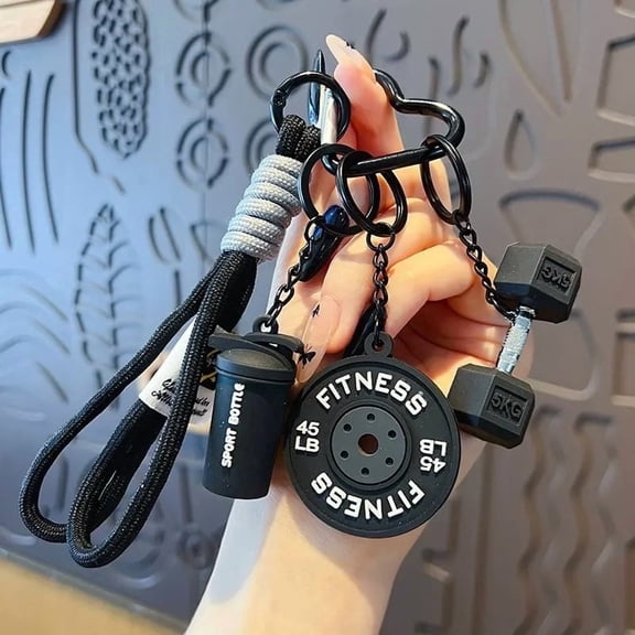 Accessories Keychain Set,XSAOP Sport Barbell Dumbbell Water Cup Gym Accessories Keychain Set, Black, 1 Count