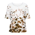 thumbnail image 4 of Blouses pour Femmes, Pull Décontracté Imprimé en Coton Lin Boutons Col Rond Manches Courtes, 4 of 5