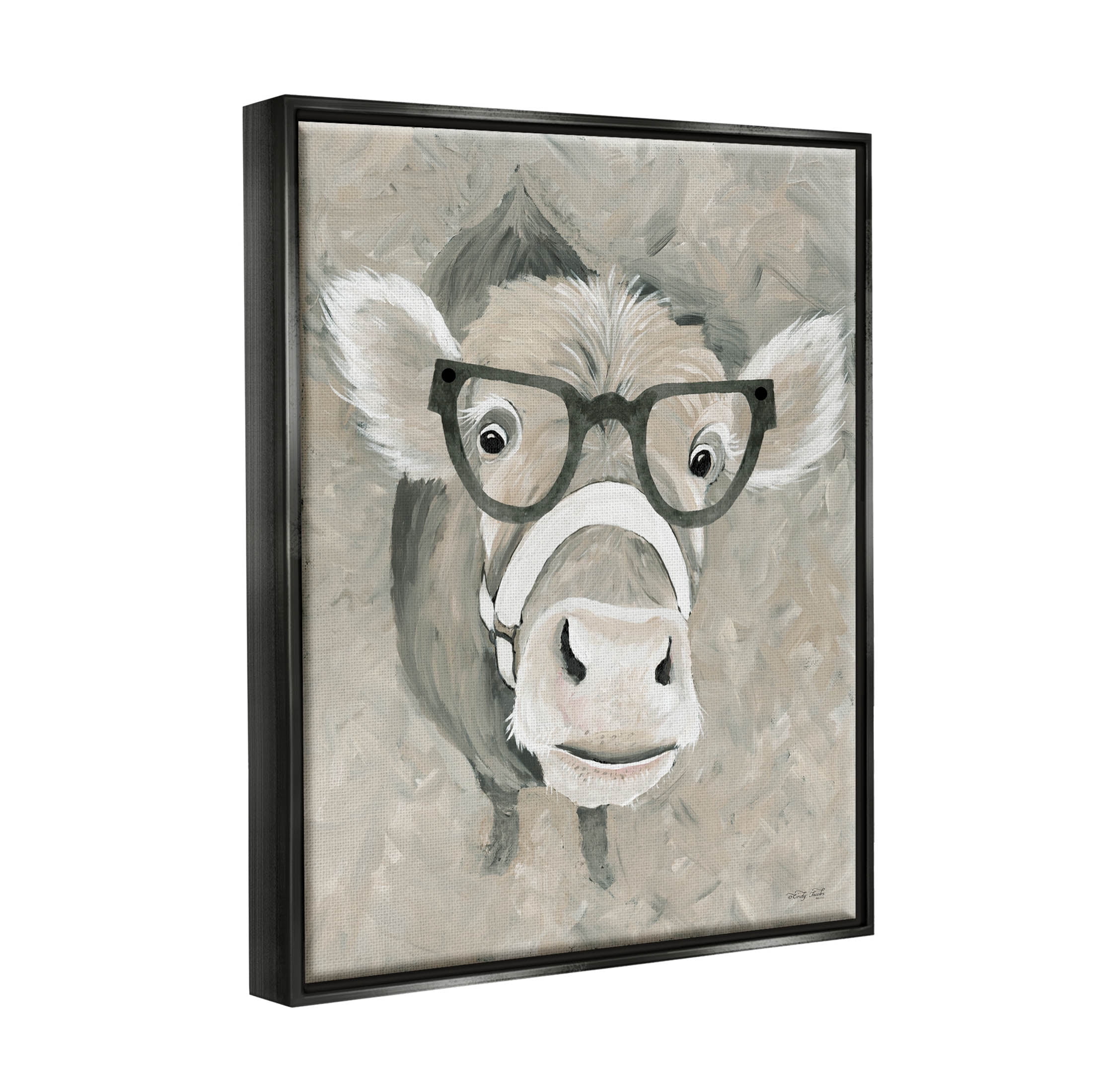 Stupell Industries Farm Cattle Glasses Spectacles Painting Jet Black Floating Framed Canvas Print Wall Art, Design by Cindy Jacobs