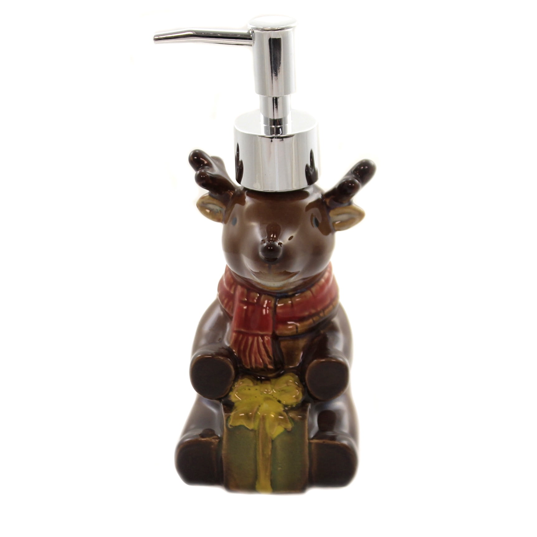 Tabletop REINDEER SOAP DISPENSER Ceramic Christmas Present Clean Hands