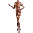 thumbnail image 2 of Zaldita Women's Shiny Spandex Unitard High Neck Long Sleeves Ankle Length Leotard Jumpsuit Champagne One Size, 2 of 4