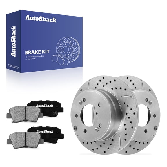 AutoShack Rear Solid Drilled & Slotted Silver Zinc Coated Brake Rotors   Ceramic Pads 6-PC Brake Kit Replacement for 2016-2018 Hyundai Tucson SilverShield Pro 11.18" (284 mm)