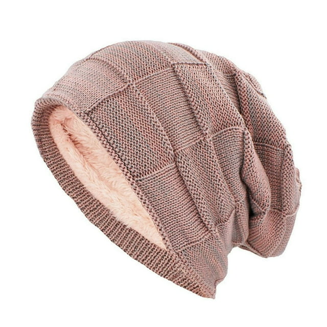 Fleece Lining Knitted Hat Winter Geometric Patterns Beanie Adult Unisex Winter Beanie Hat with Fleece Lining Geometric Design