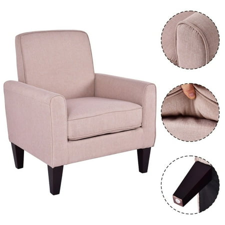- Costway Modern Accent Arm Chair Single Sofa Linen Wooden Leisure Living Room Furniture