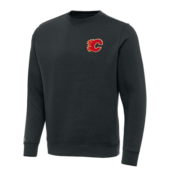 Men's Antigua Charcoal Calgary Flames Victory Crewneck Pullover Sweatshirt