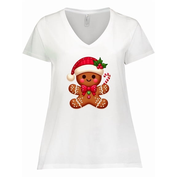 Inktastic Christmas Gingerbread Man Women's Plus Size V-Neck T-Shirt