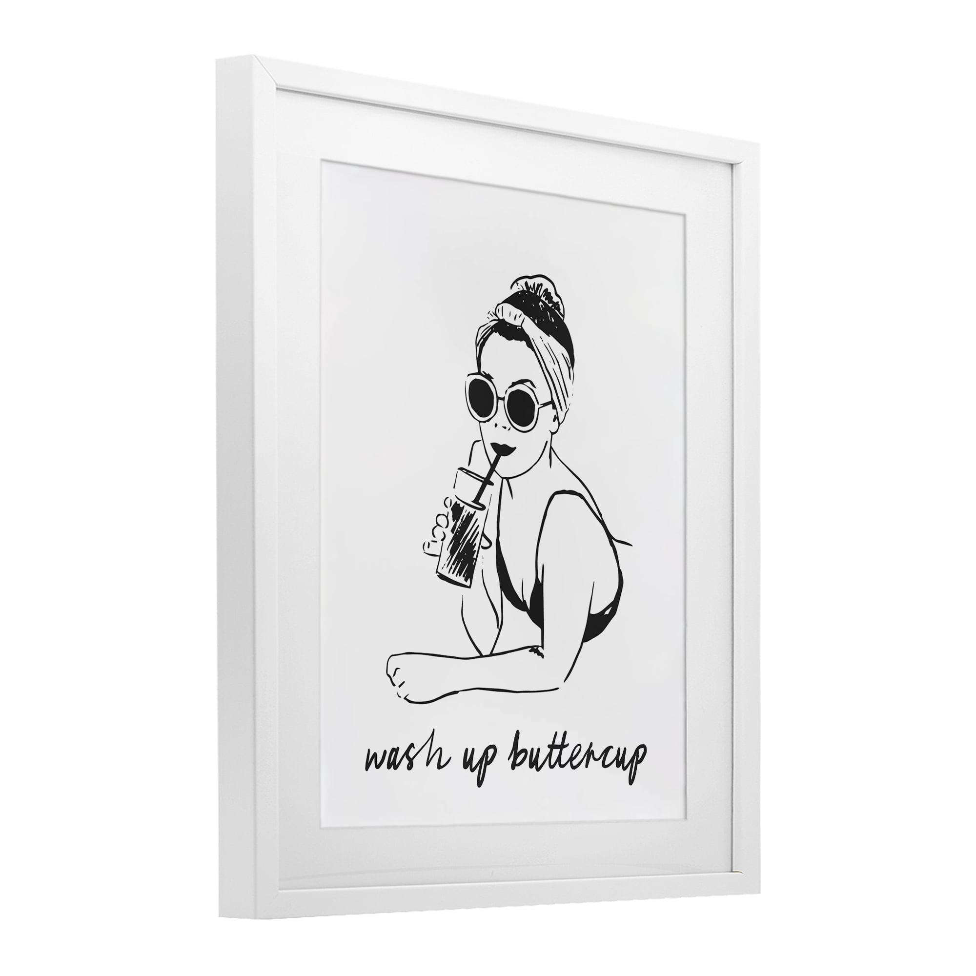 Stupell Industries Wash Up Buttercup Retro White Framed Print Under Glass, design by Lettered and Lined