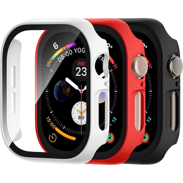 Yanonmyfd 3 Piezas Funda de Cristal Templado para Apple Watch 40mm iWatch SE Series 6/5/4, Cara de PC Duro Cubierta de Protección General Protector de Pantalla para iwatch 40mm, Negro/Azul/Plata