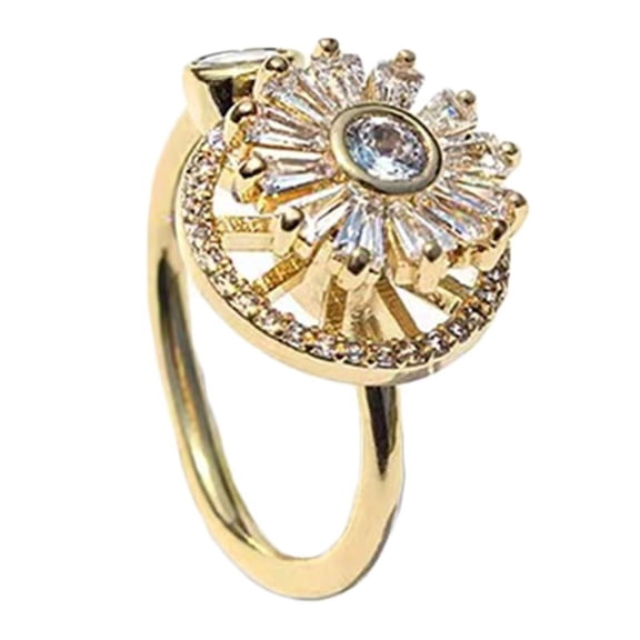 ZPAQI Gold Sunflower Winding Stackable Ring Spinner Rings for Couple Women Men