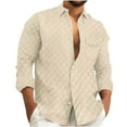 thumbnail image 1 of Blusa y camisa de manga larga con cuello vuelto para hombre, informal, con botones y bolsillos, a cuadros, de poliéster, 1 of 8
