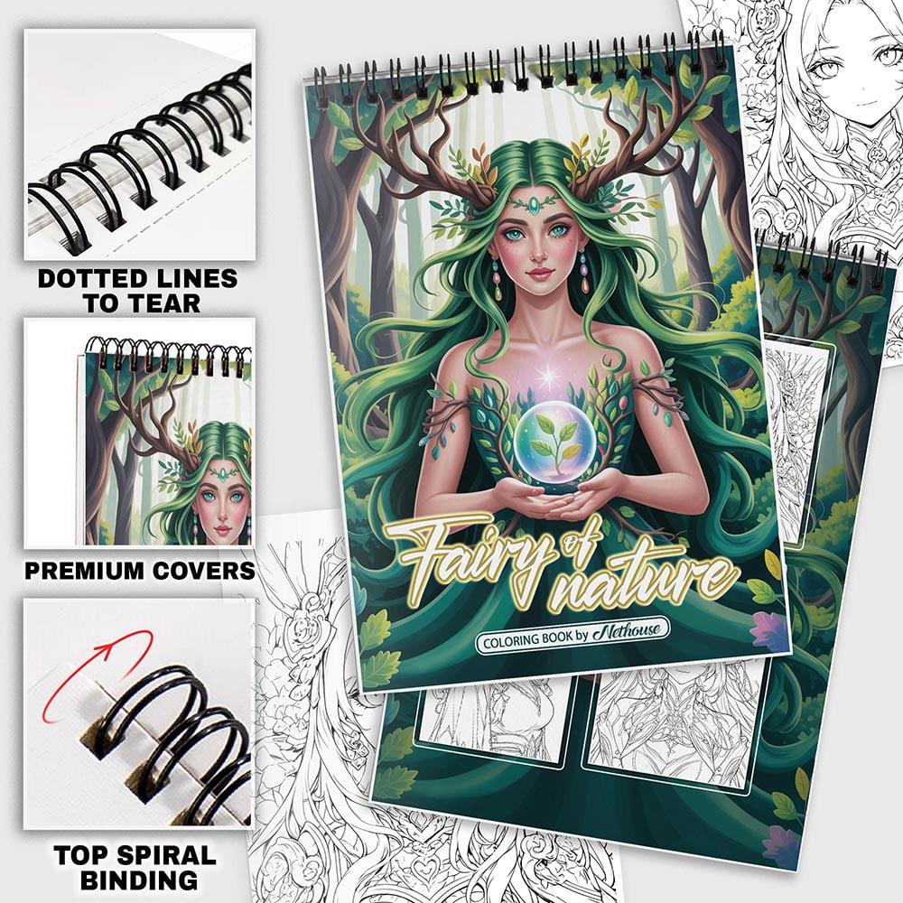 NETHOUSE Fairy Of Nature Coloring Book For Adults Relaxation & Stress Relief, 30 Coloring Pages of Forest Fairies, Nature Spirits, Enchanted Woodland Creatures, and Magical Garden Scenes