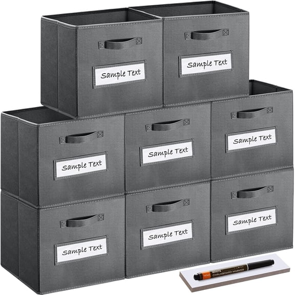 Fabric storage cubes (Set of 8) 11 Inch Cube Storage Bin, cube storage with 8 Labels Window Cards & a Pen, Foldable cube organizer bins, 11x11 storage bin, Cubby Organizer bins, Gray