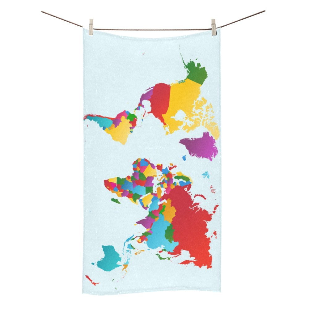 MKHERT World Map Colorful Countries Design Bath Towel 30x56 Inches
