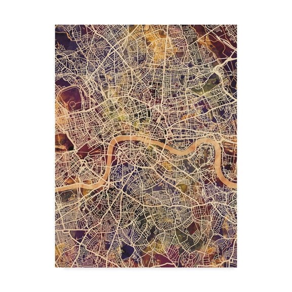 Trademark Fine Art 'London England Street Map Dark II' Canvas Art by Michael Tompsett