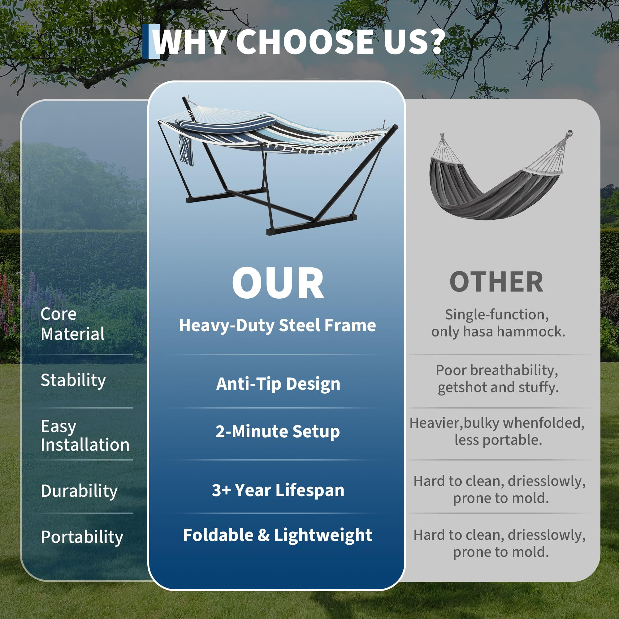 Heavy Duty 450 LBS Double Hammock with Stand & Pillow - 2 Person Outdoor Hammock with Balance Rope for Patio, Backyard, Poolside