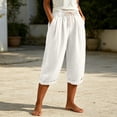 thumbnail image 7 of Women's Cotton Casual Capris with Drawstring Elastic Waist, Loose Fit Pockets for Women, Cropped Pants for Women Summer Lounge Beach, Capri Pants for Women | UKHCCC,White S, 7 of 7