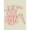 thumbnail image 2 of FEORJGP Infant Baby Girls Summer Romper 3M 6M 12M 18M Newborn Pink Sleeveless Camisole Jumpsuit Floral Romper Bodysuit with Headband Toddler Cute Sweet Casual Comfy Clothes, 2 of 8