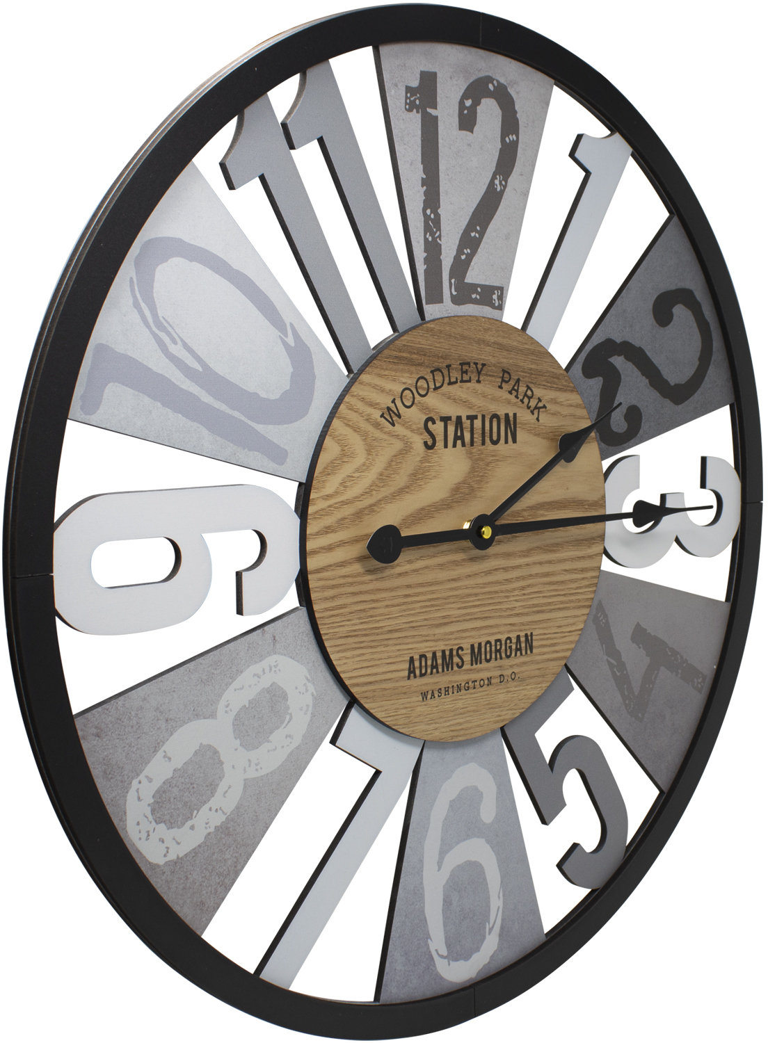 Sorbus Wall Clock Decorative , 24”, Battery Operated, Decorative for Kitchen, Bedrooms, Office Living Room, Silent Analog Clock, Woodley Park Station Text, Rustic Modern Farmhouse Decor, Wooden, Metal