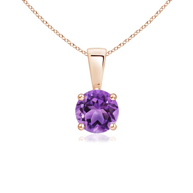Angara Collier en Améthyste Naturelle - Pendentif Solitaire Rond en Or Rose 14K avec Broches pour Femmes