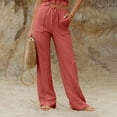 thumbnail image 2 of BLVB Summer Wide Leg Pants for Women Loose Flowy Boho Beach Trousers Drawstring Waist Lightweight Lounge Slacks with Pockets, 2 of 4