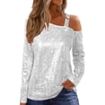 thumbnail image 3 of Laqbezok Sexy Night Out Sparkly One Shoulder Top, Women's Sequin Long Sleeve Glitter Blouse, Elegant Evening Party Outfit, 3 of 10