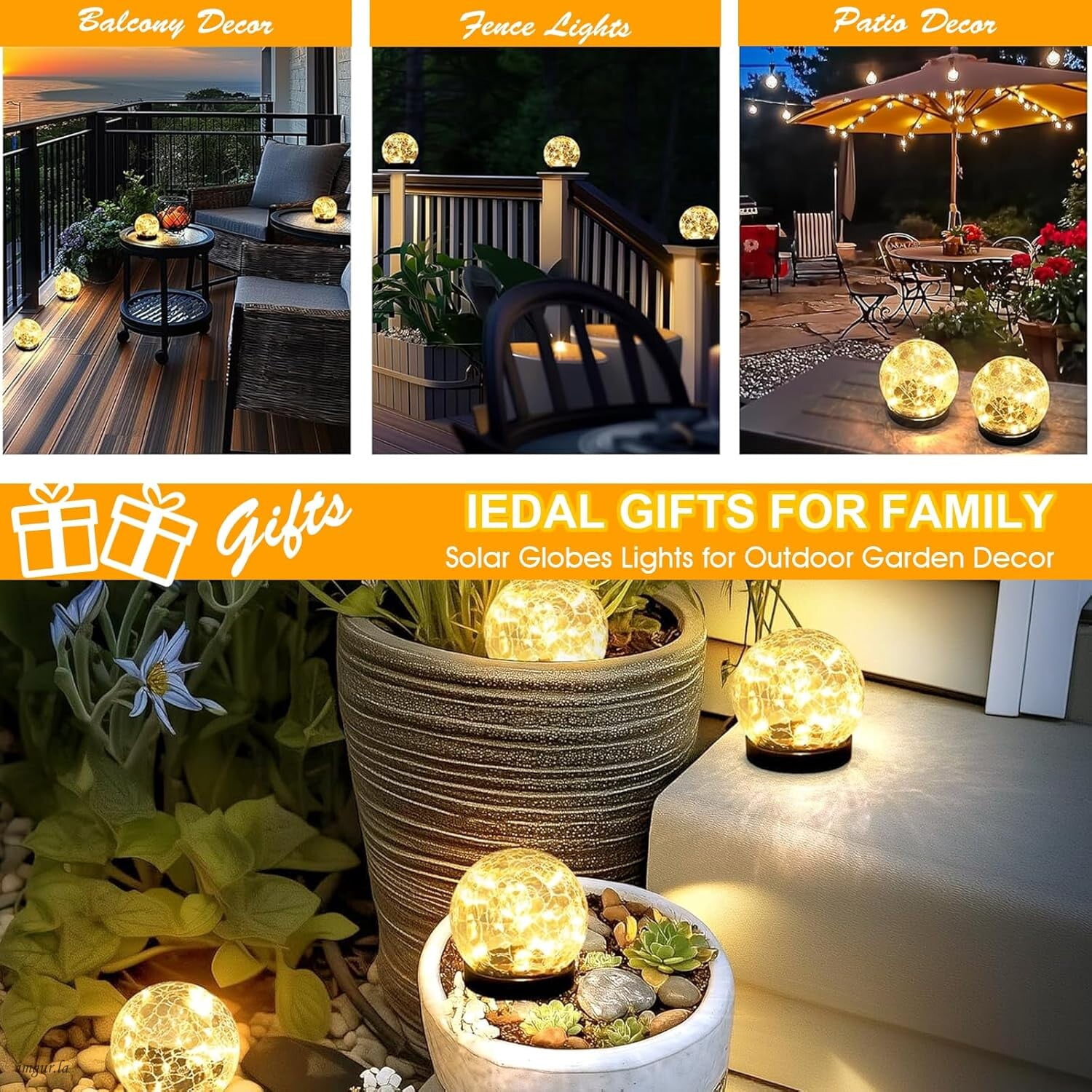 4 Pack Solar Globe Lights Outdoor, 3.9 inch Warm White LED Cracked Glass Path Lights, Waterproof Solar Landscape Lighting for Garden, Yard, Patio, Walkway & Step Decoration