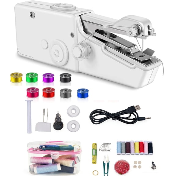 YMWVH 2026 Handheld Sewing Machine, Mini Portable Sewing Machine with Sewing Kits for Quick Stitching and Home DIY, Travel (White)