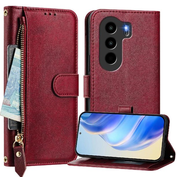 FOXDOCK Funda Tipo Cartera para Ulefone Note 21 Cuero PU con Cremallera y Correa de Muñeca, Ranuras para Tarjetas, Soporte Plegable, Cierre Magnético