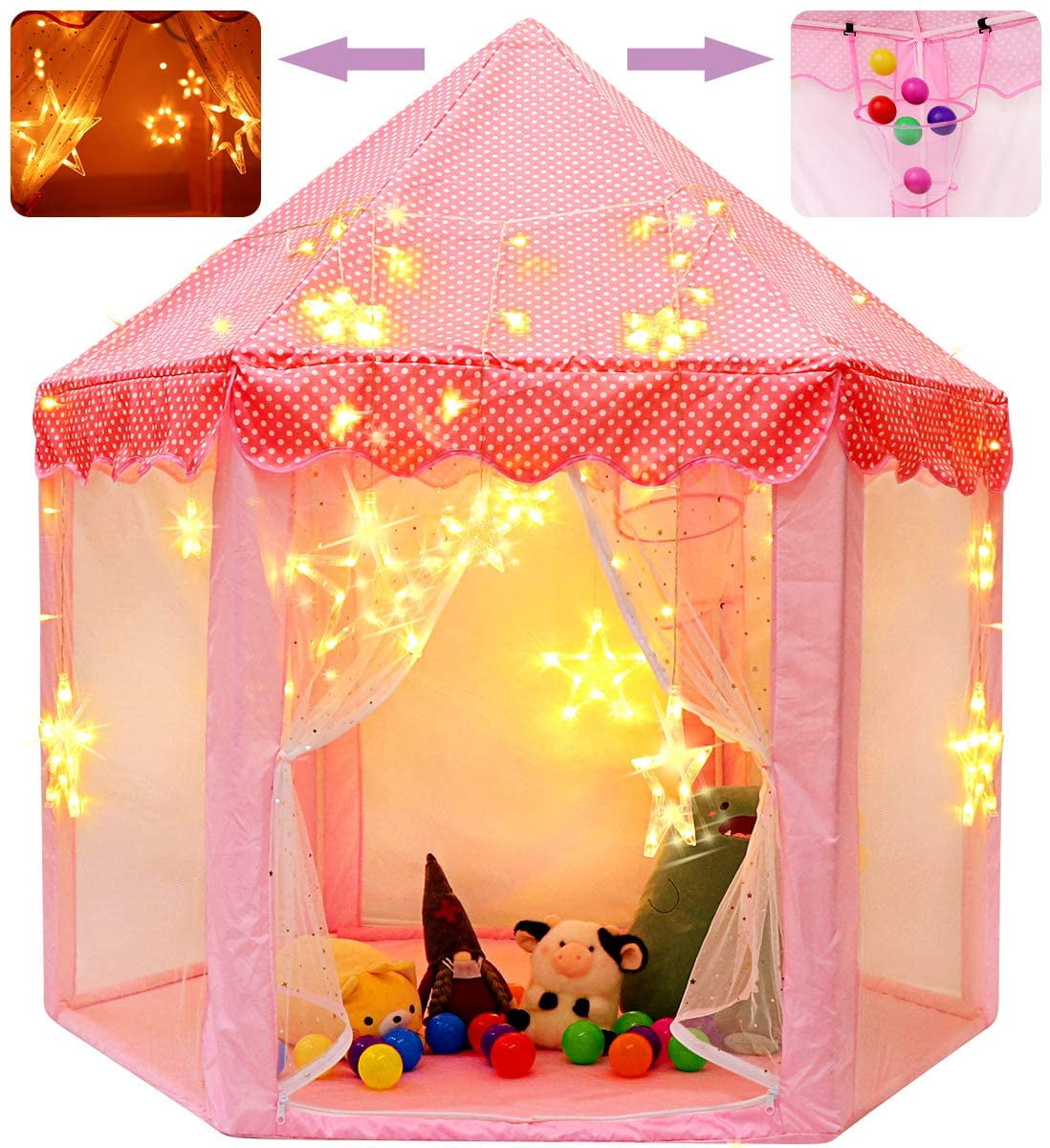 Zncmrr Princess Castle Play Tent For Little Girls With Large Star String Lights 