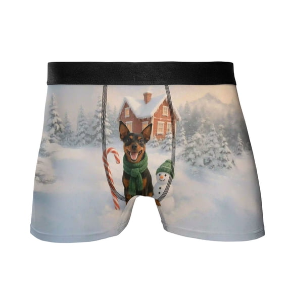 Hello Winter Vintage Miniature Pinscher Enjoys Snowy Day with Snowman All Over Print Boxer Briefs Underwear for Men Dad Mini Pin Dog Lover - 12019
