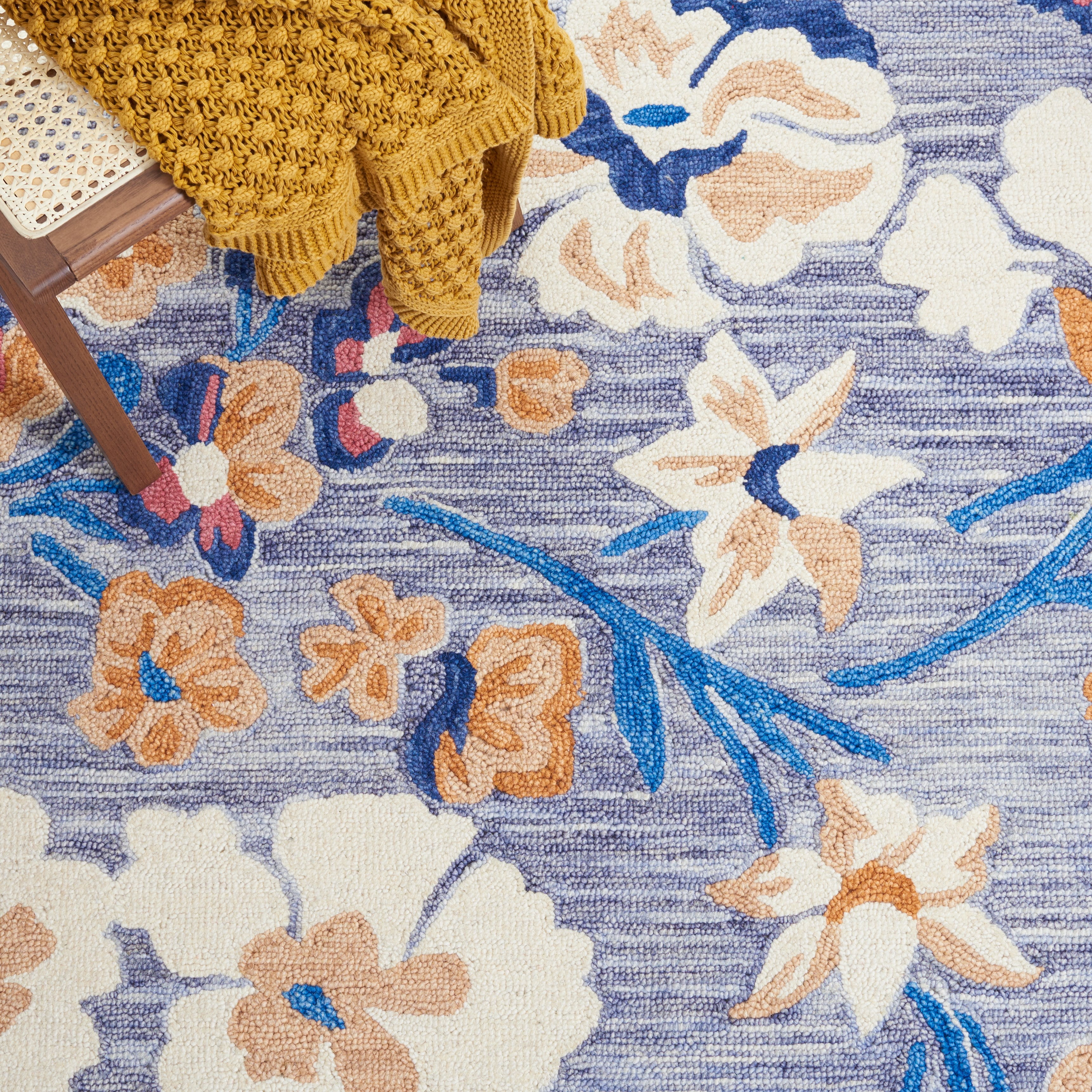 SAFAVIEH Jardin Ruadhan Floral Wool Area Rug, Blue/Ivory, 6' x 6' Square