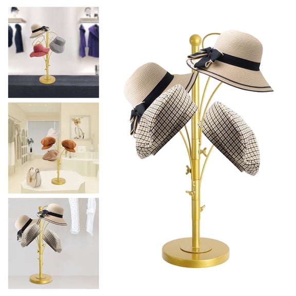 ToppiJoy Adjustable Modern Metal Hat Stands, Hat Display Rack with 5 Round Hooks, for Bedrooms, Clothing Stores (Gold, 5 Hooks)