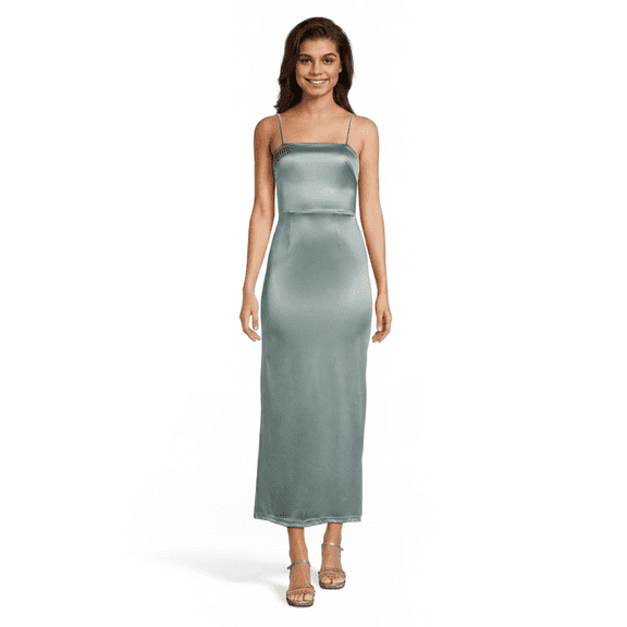David’s Bridal, The Edit by DB Studio Women's Formal Square Neck Midi Dress, Mid-Length, Sculpting Satin