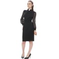 thumbnail image 4 of Afinprain Womens Clergy Dress Tab Collar Sheer Puff Sleeve Pencil Dresses, 4 of 6