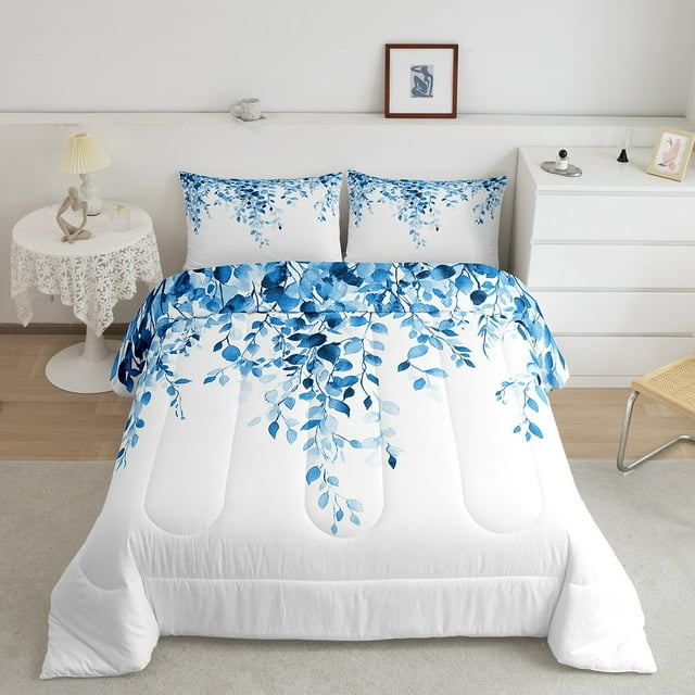 Erosebridal Ensembles de Couette Feuille Bleue Format Simple, Couettes et Duvets Plante d'Eucalyptus, Ados Adultes, Réversible 2 Pcs