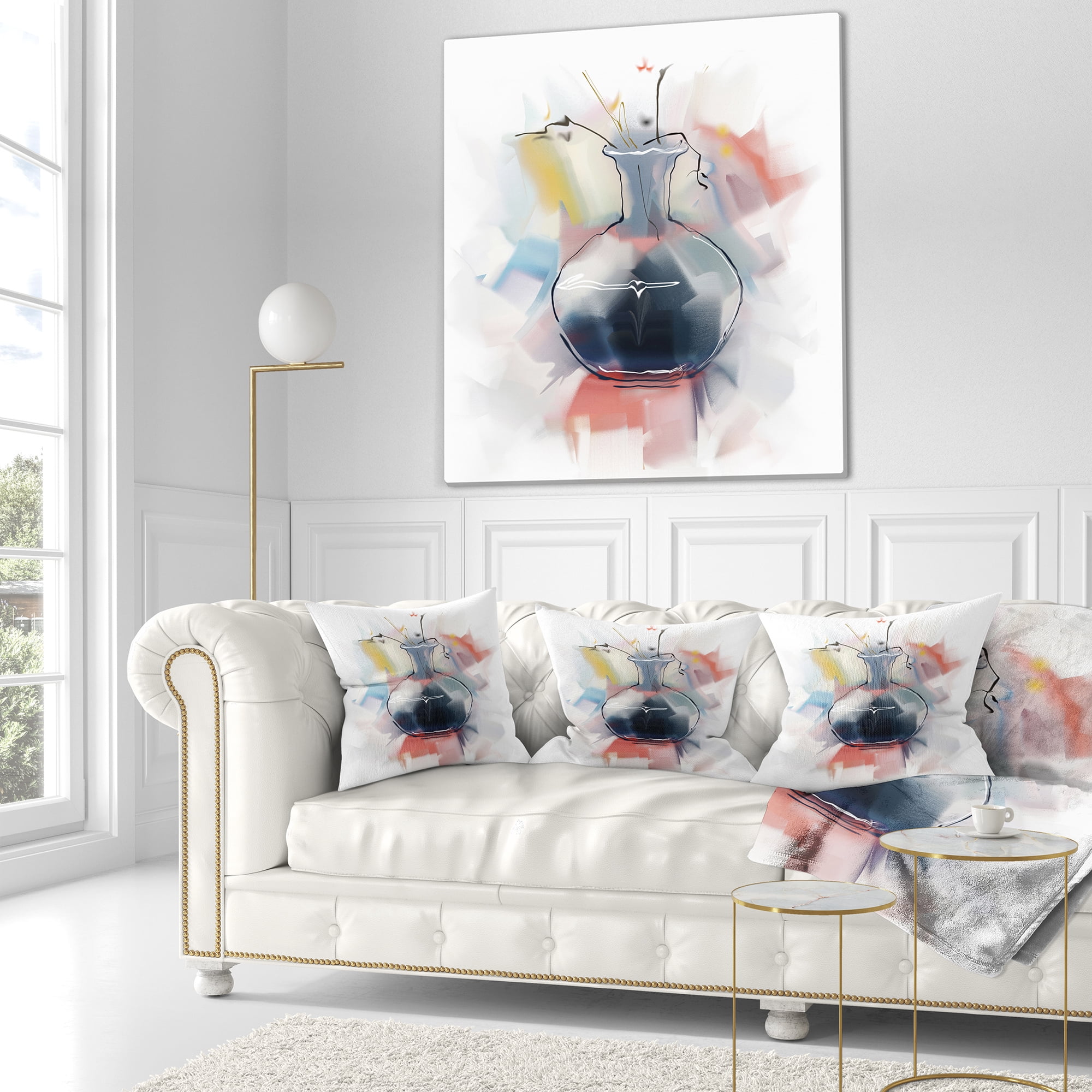 Designart Abstract Flowers in Vase - Floral Throw Pillow - 18x18